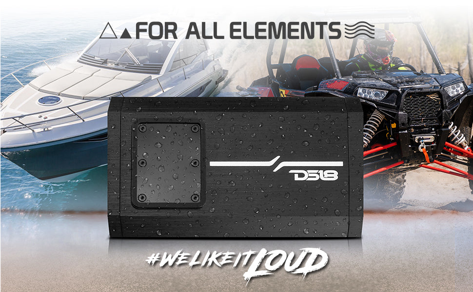 NXL 2-Channel Full-Range Class D IP67 Marine and Powersports Amplifier 2 x 180 Watts Rms @ 4-Ohm - DS18