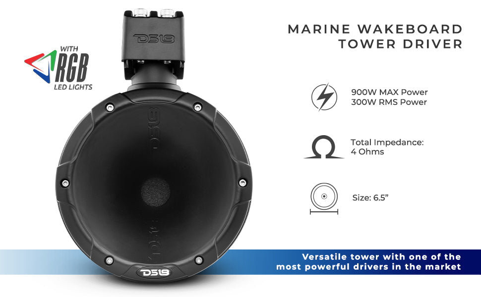 NXL 7" Marine and Powersports Driver Tower With LED RGB Lights 1.75" VC 300 Watts Rms - DS18