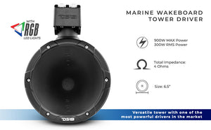 NXL 7" Marine and Powersports Driver Tower With LED RGB Lights 1.75" VC 300 Watts Rms - DS18