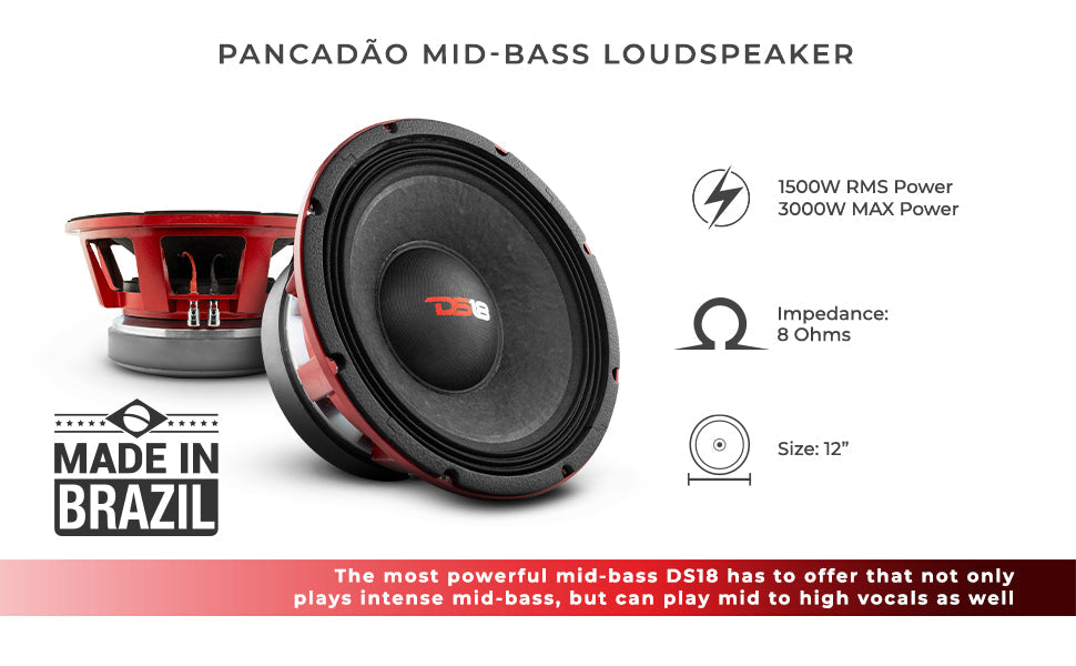 PANCADÃO Mid-Bass Loudspeaker 12" 1500 Watts Rms 8-Ohm - DS18