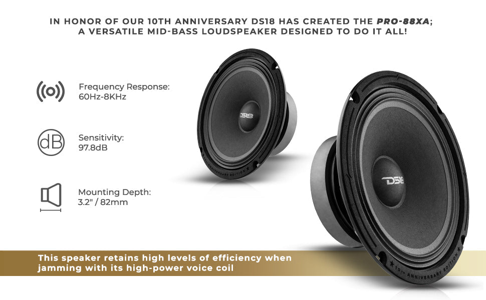 10th Anniversary Edition 8" Mid-Bass Loudspeaker 275 Watts Rms 8-Ohm - DS18