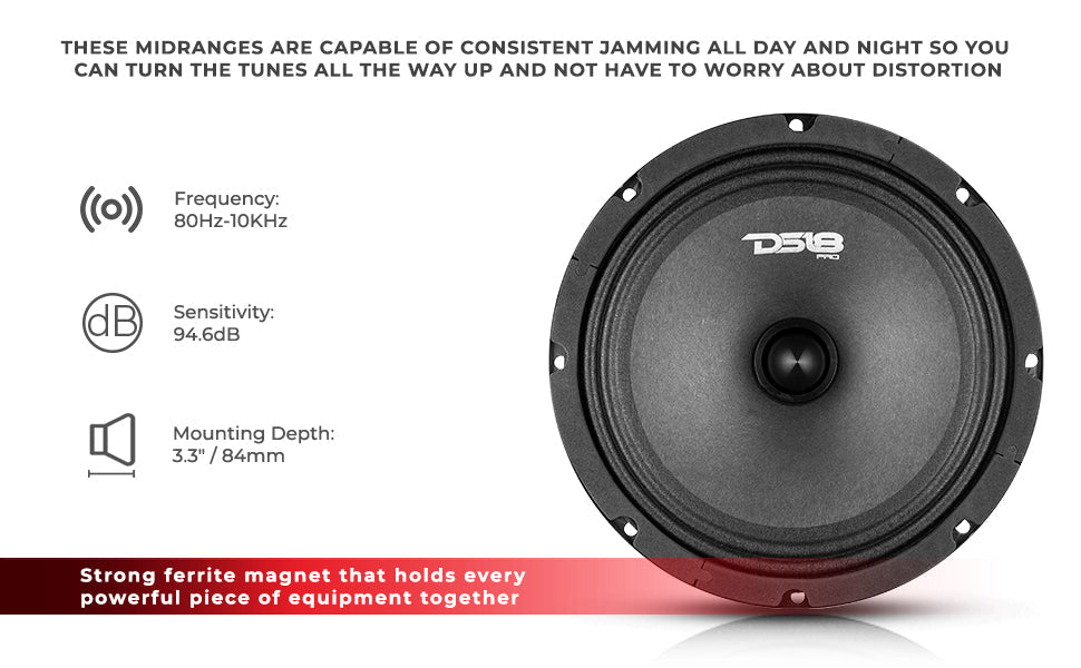 DS18 PRO-B8.4 8" Mid-Range Car Audio Loudspeaker with Bullet 140 Watts 4-Ohm - DS18