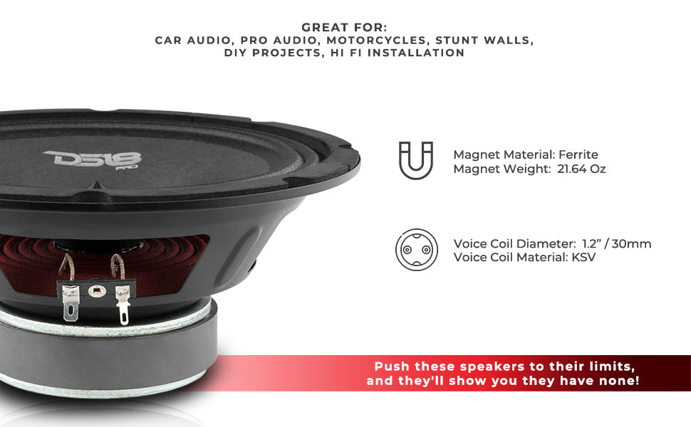 DS18 PRO-B8.4 8" Mid-Range Car Audio Loudspeaker with Bullet 140 Watts 4-Ohm - DS18