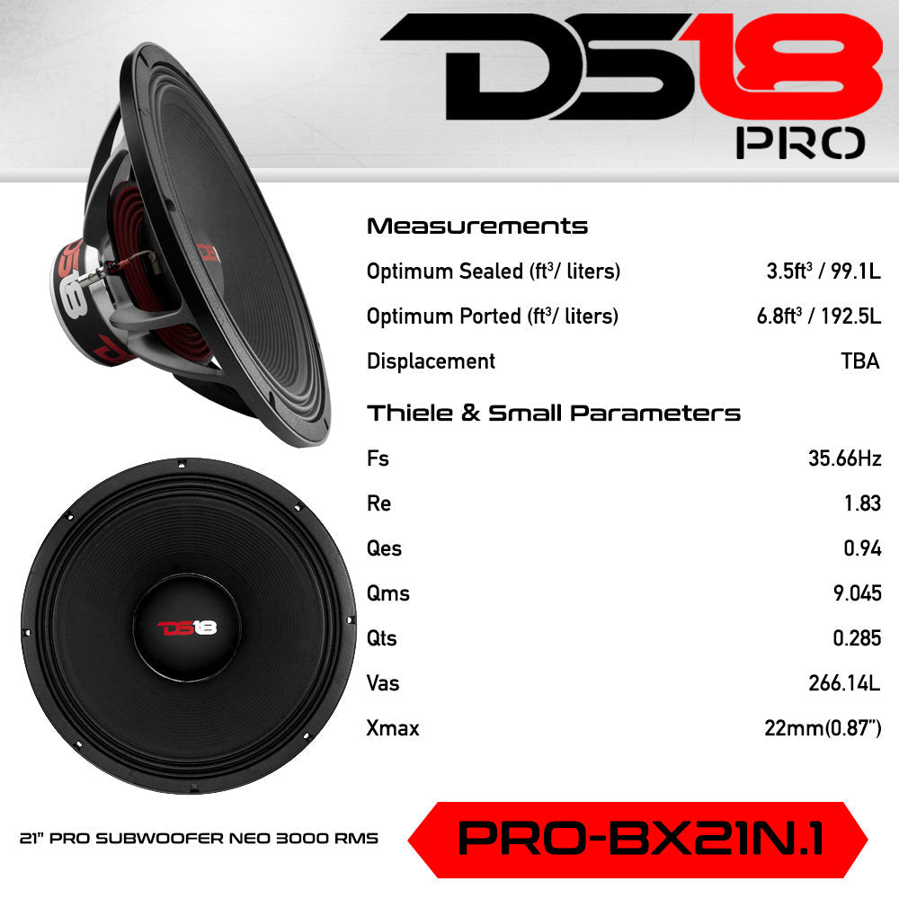 DS18 PRO-BX21N.1 21" Neodymium Woofer 6000 Watts 6" 1-Ohm SVC - DS18