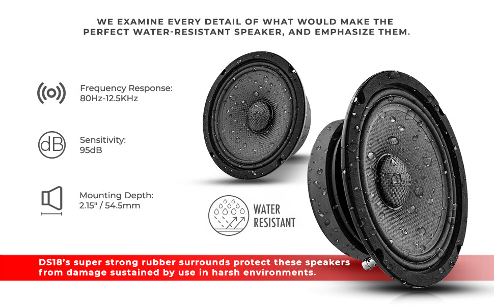 PRO 6.5” Shallow Mid-Bass Loudspeaker with Carbon Fiber Water-Resistant Cone | 250W RMS 4-Ohm - DS18