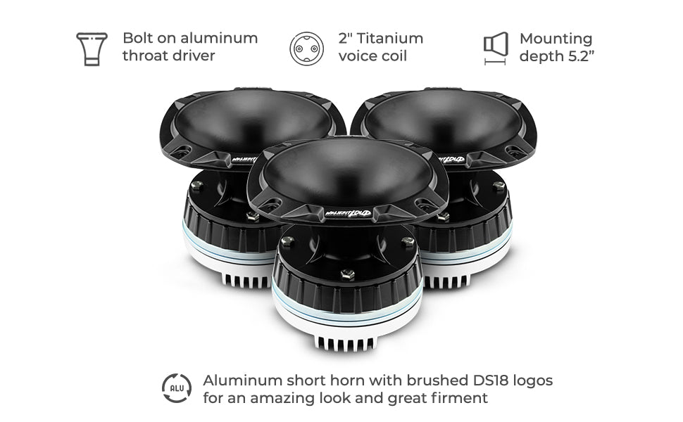 2" Throat Bolt On Neodymium Driver with Spacer, 2" Throat Titanium Voice Coil 640 Watts and PRO-HA52/BK Horn 680 Watts 118dB