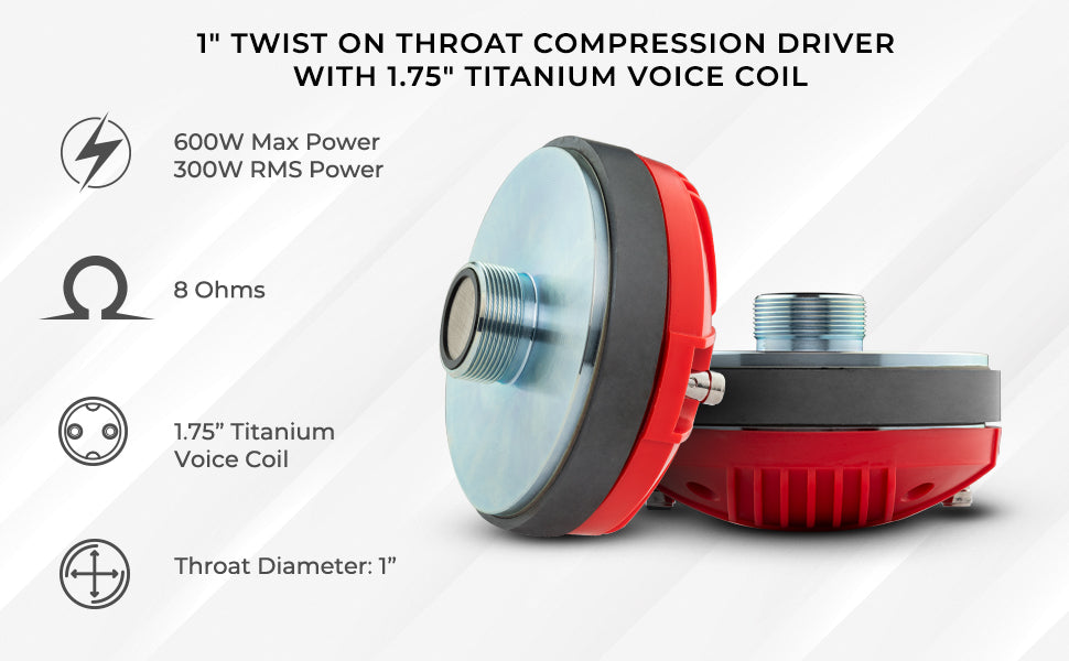 1" Throat Twist on Driver 300 Watts 1.75" Titanium Vc 8-Ohm - DS18