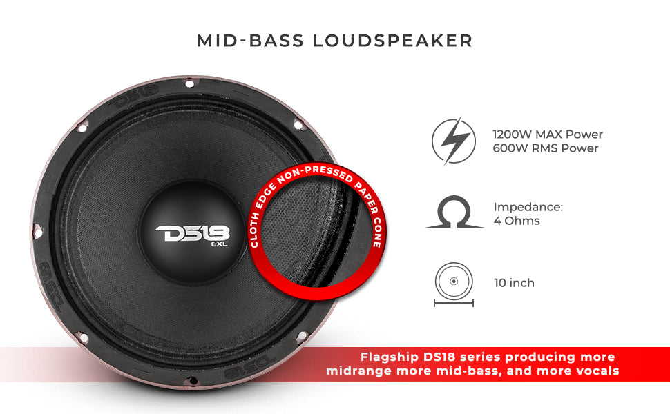 PRO EXL 10" Mid-Bass Loudspeaker 600 Watts Rms 4-Ohm - DS18