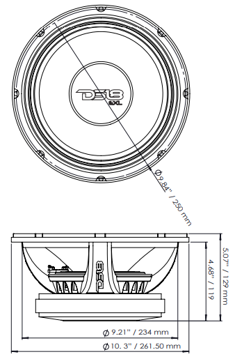 PRO-EXL 10" Mid-Bass Loudspeaker 600 Watts Rms 8-Ohm - DS18
