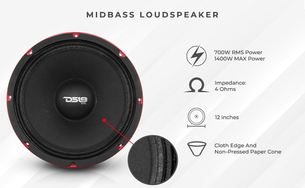 PRO-EXL 12" Mid-Bass Loudspeaker 700 Watts Rms 4-Ohm - DS18