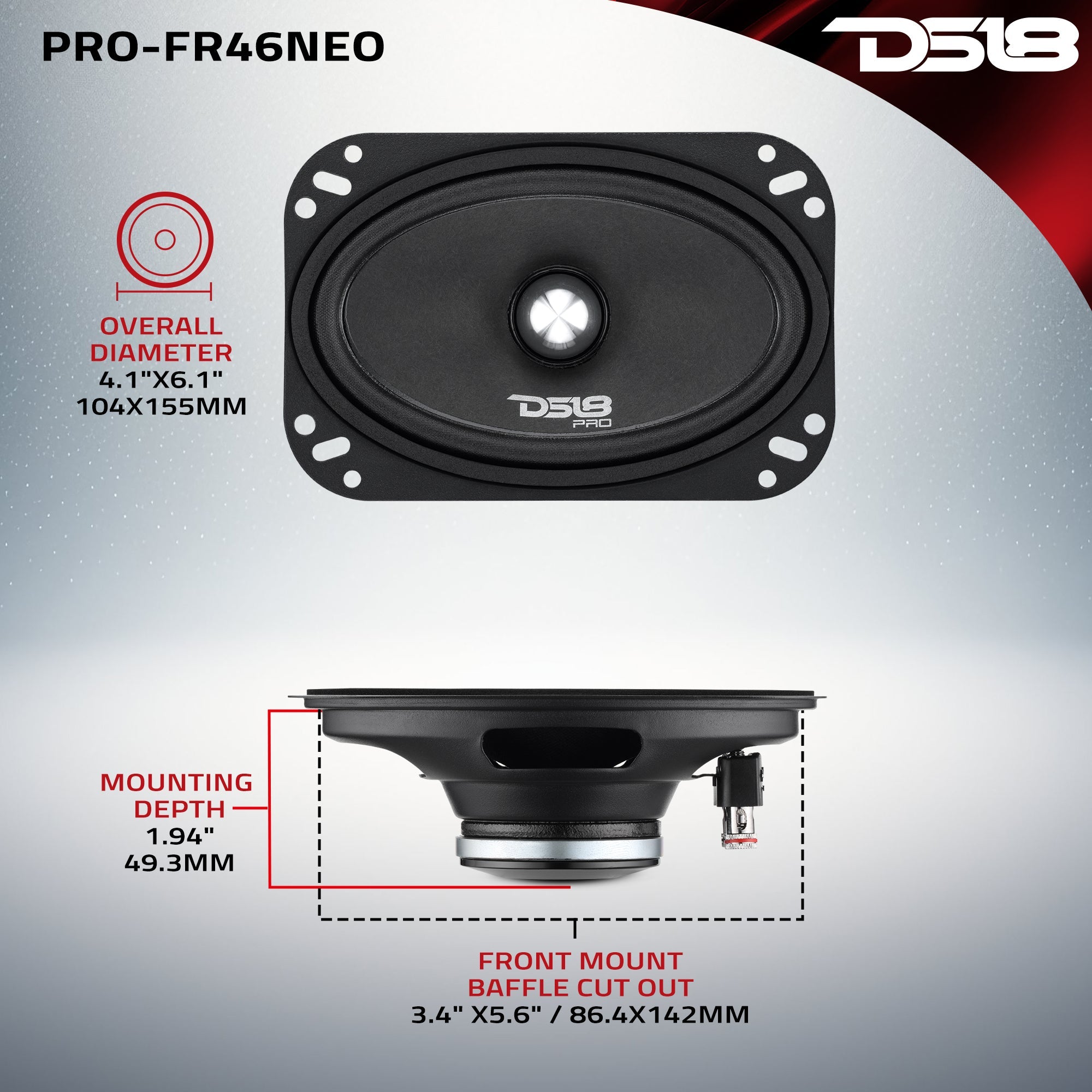 PRO 4x6" Neodymium Full-Range Bullet Loudspeaker 150 Watts Rms 4-Ohm - DS18