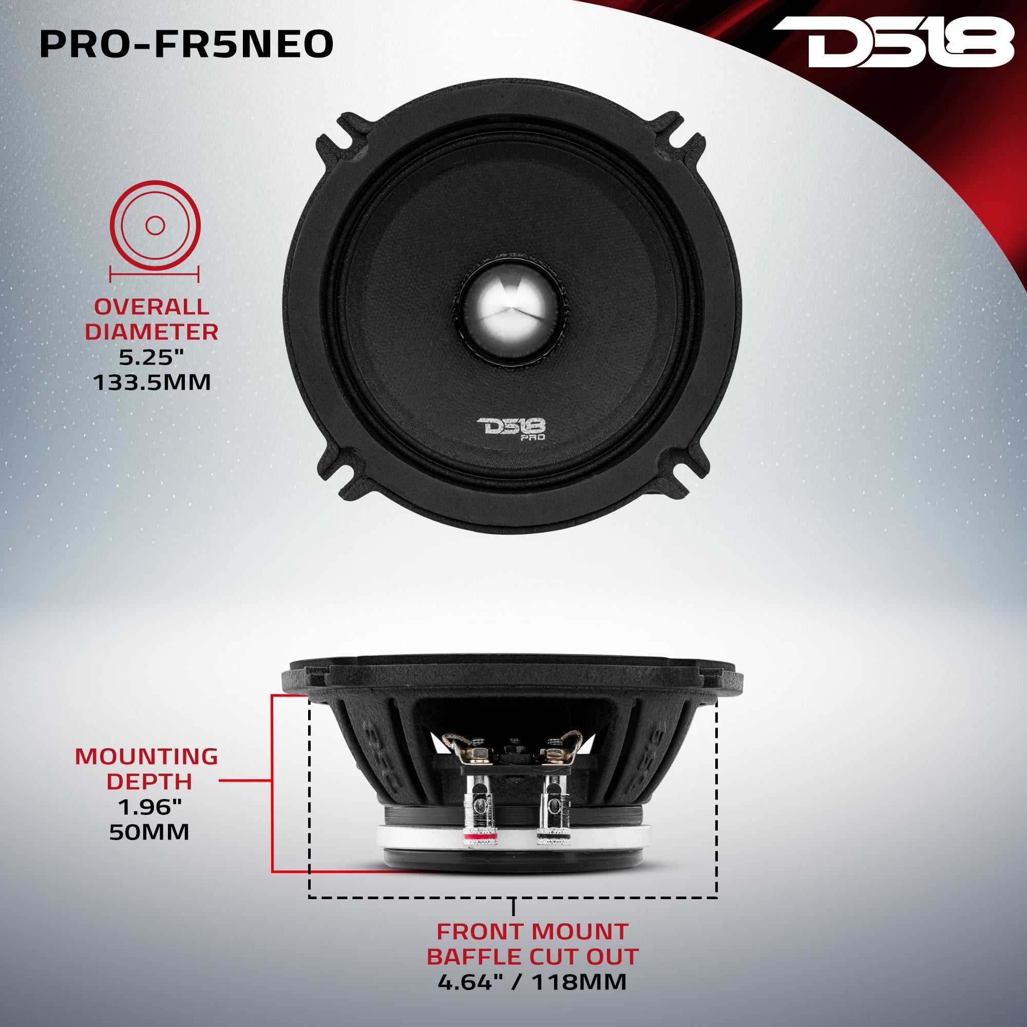 PRO 5.25" Neodymium Full-Range Bullet Loudspeaker 200 Watts Rms 4-Ohm - DS18