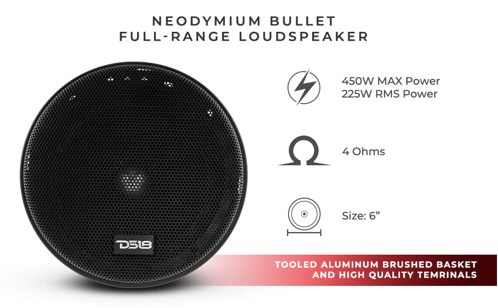 PRO 6.5" Neodymium Full-Range Bullet Loudspeaker 225 Watts Rms 4-Ohm - DS18