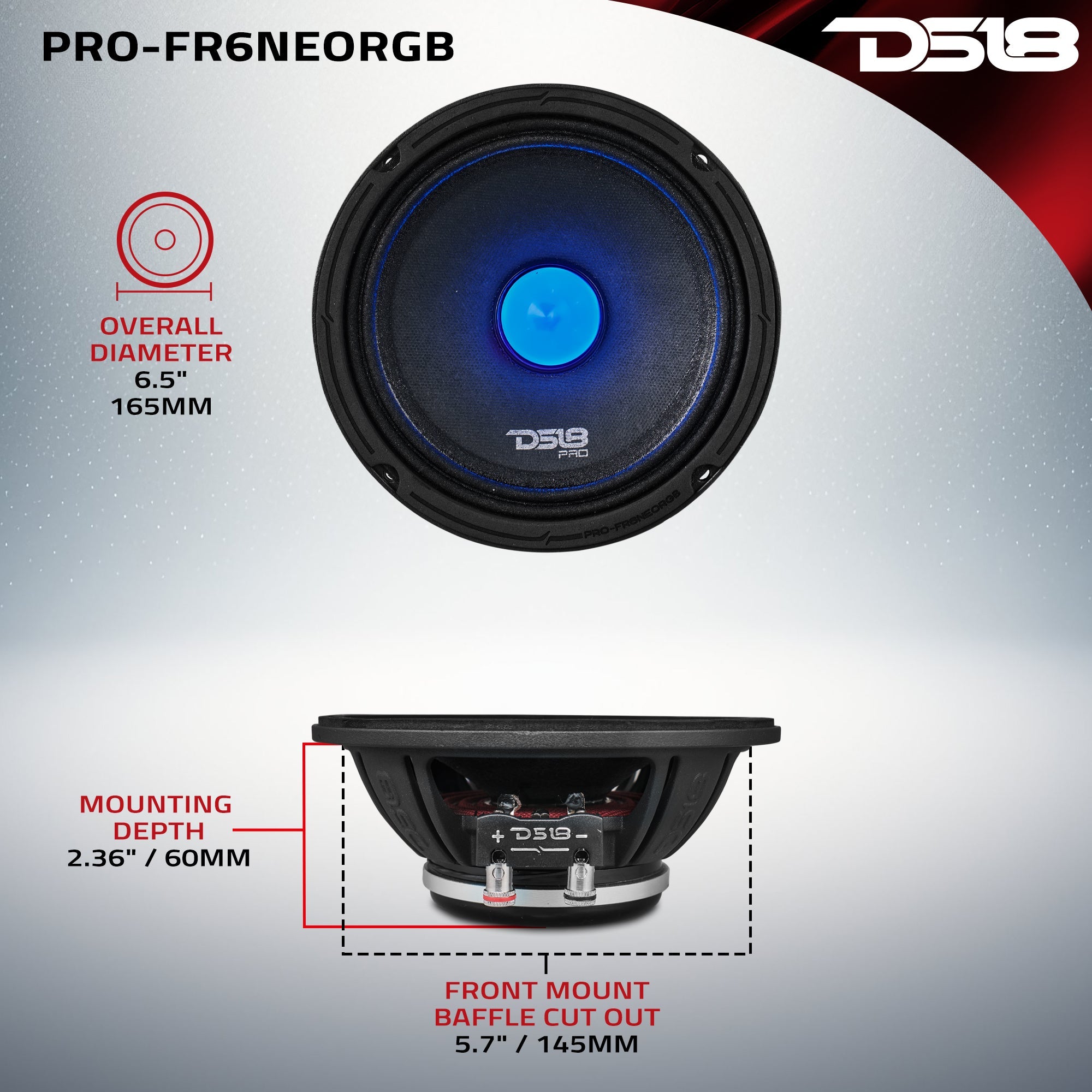 6.5" Full-Range Loudspeaker with RGB LED Bullet 225 Watts Rms Neodymium Magnet - DS18