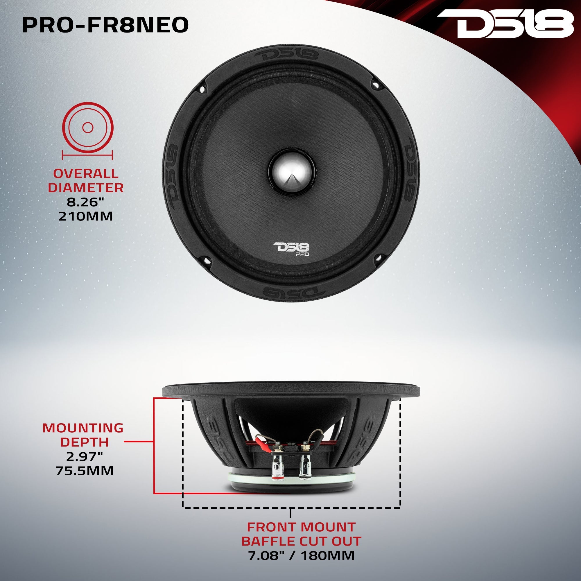 PRO 8" Neodymium Full-Range Bullet Loudspeaker 250 Watts Rms 4-Ohm - DS18