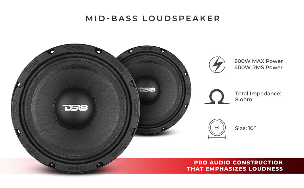 PRO-FU 10" Mid-Range Loudspeaker 400 Watts Rms 8-Ohm - DS18