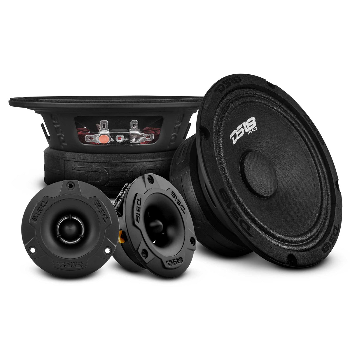 DS18 PRO-GM6.4PK Loudspeakers and Tweeters Package Including a Pair of PRO-GM6.4 + a Pair of PRO-TW1X/BK - DS18