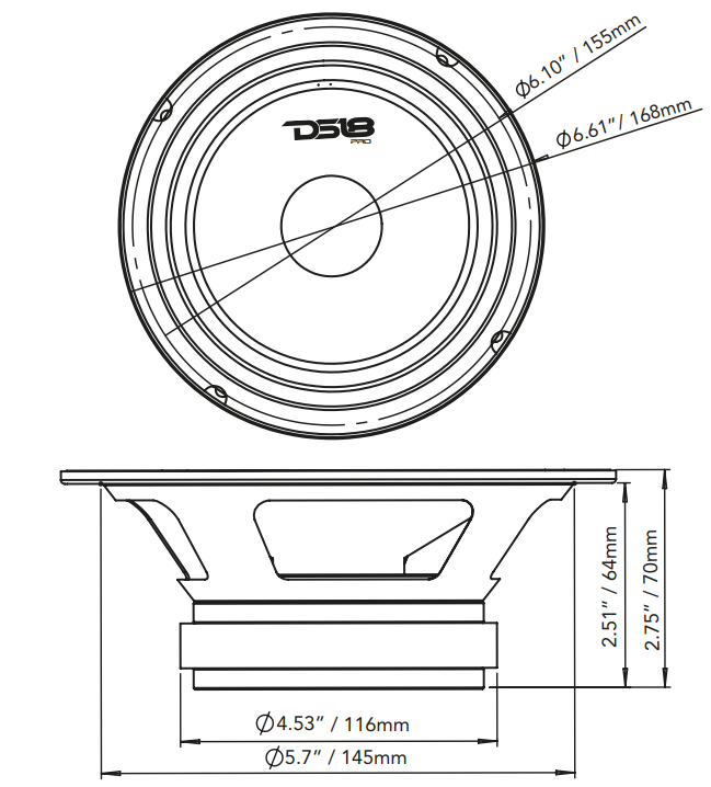 DS18 PRO-GM6.4PK Loudspeakers and Tweeters Package Including a Pair of PRO-GM6.4 + a Pair of PRO-TW1X/BK - DS18
