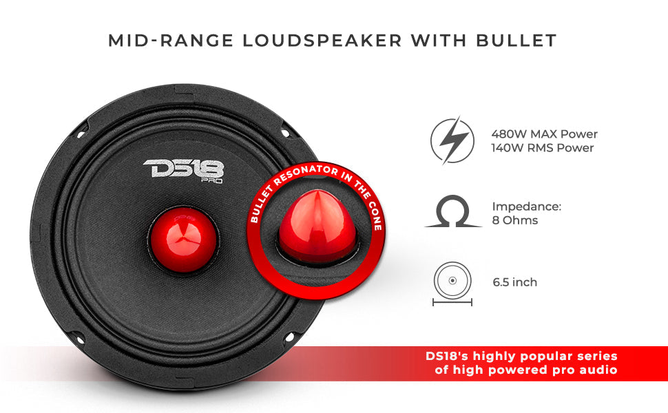 6.5" Mid-Range Loudspeaker with Bullet 480 Watts 8-Ohm - DS18