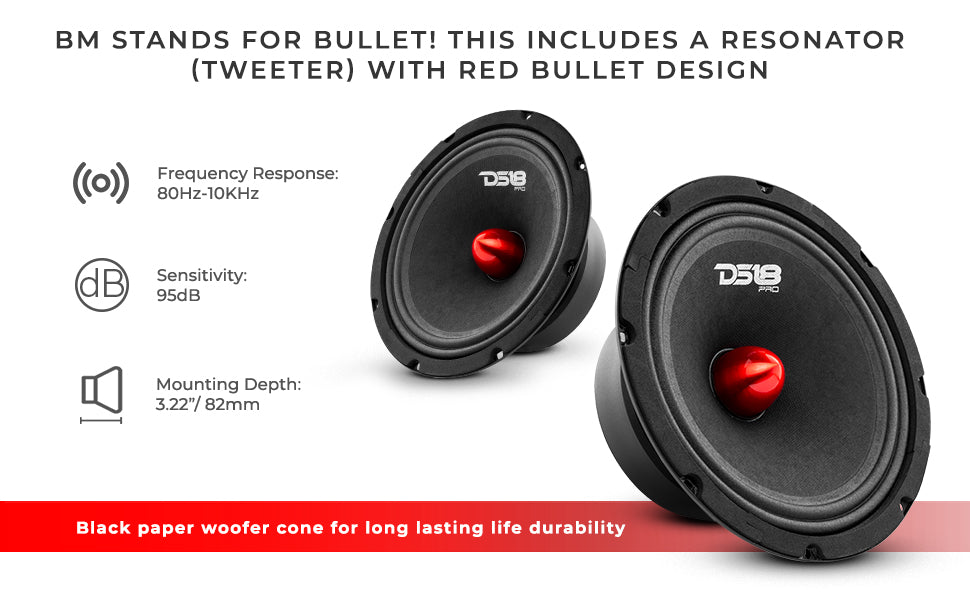 DS18 PRO-GM8.4B 8" Mid-Range Loudspeaker with Bullet 580 Watts 4-Ohm - DS18