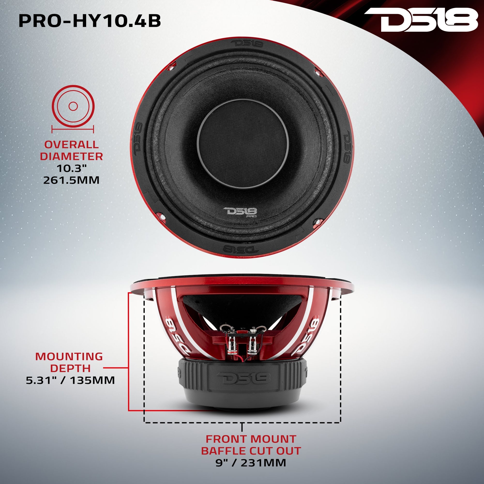 PRO 10" Water Resistant Hybrid Mid-Range Loudspeaker with Built-in Driver 350 Watts Rms 4-Ohm - DS18