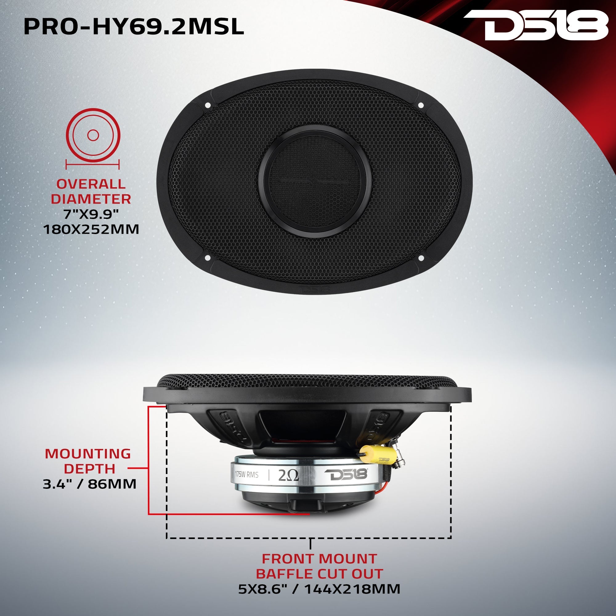 PRO 6x9” Hybrid Slim Loudspeaker with Water-Resistant Cone and Compression Driver Horn | 175W RMS 2-Ohm - DS18
