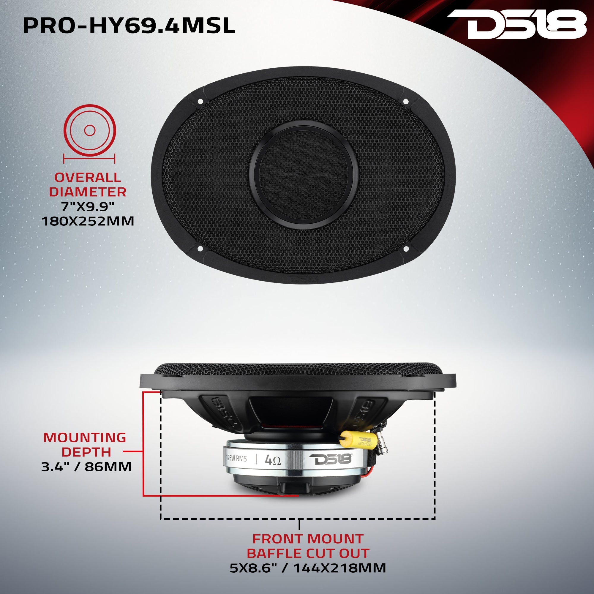 PRO 6x9” Hybrid Slim Loudspeaker with Water-Resistant Cone and Compression Driver Horn | 175W RMS 4-Ohm - DS18
