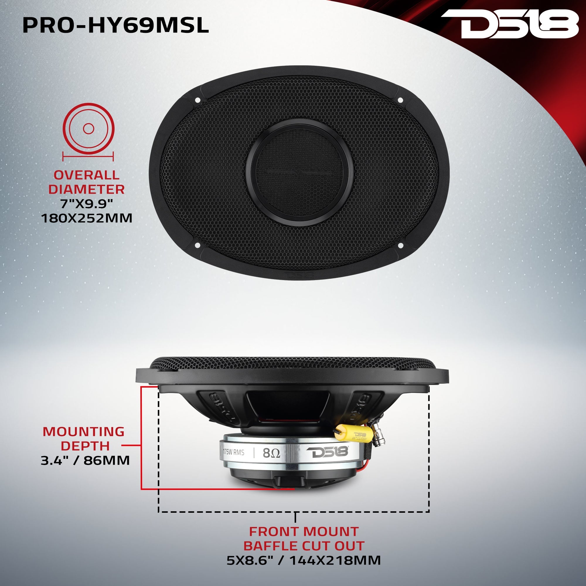 PRO 6x9” Hybrid Slim Loudspeaker with Water-Resistant Cone and Compression Driver Horn | 175W RMS 8-Ohm - DS18