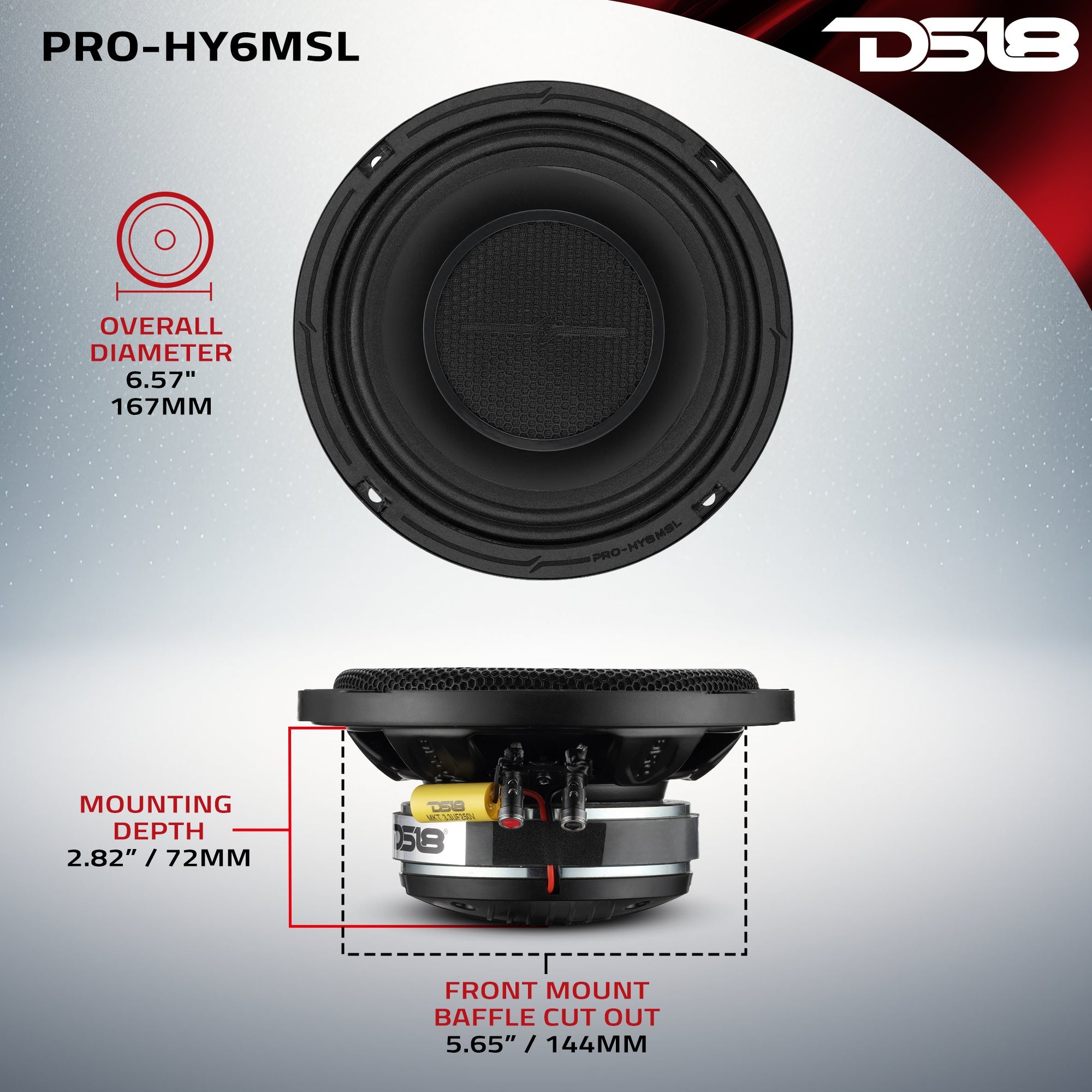 PRO 6.5" Shallow Coaxial Hybrid Mid-Range Loudspeaker with Built-in Driver | 150W RMS 8-Ohm - DS18
