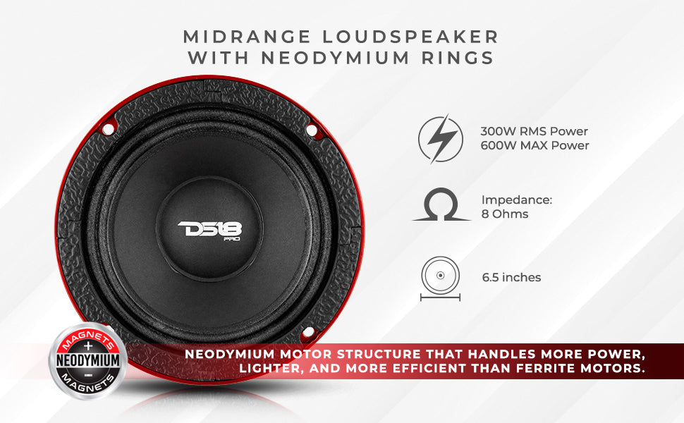 PRO 6.5" Neodymium Mid-Range Loudspeaker 300 Watts Rms 8-Ohm - DS18