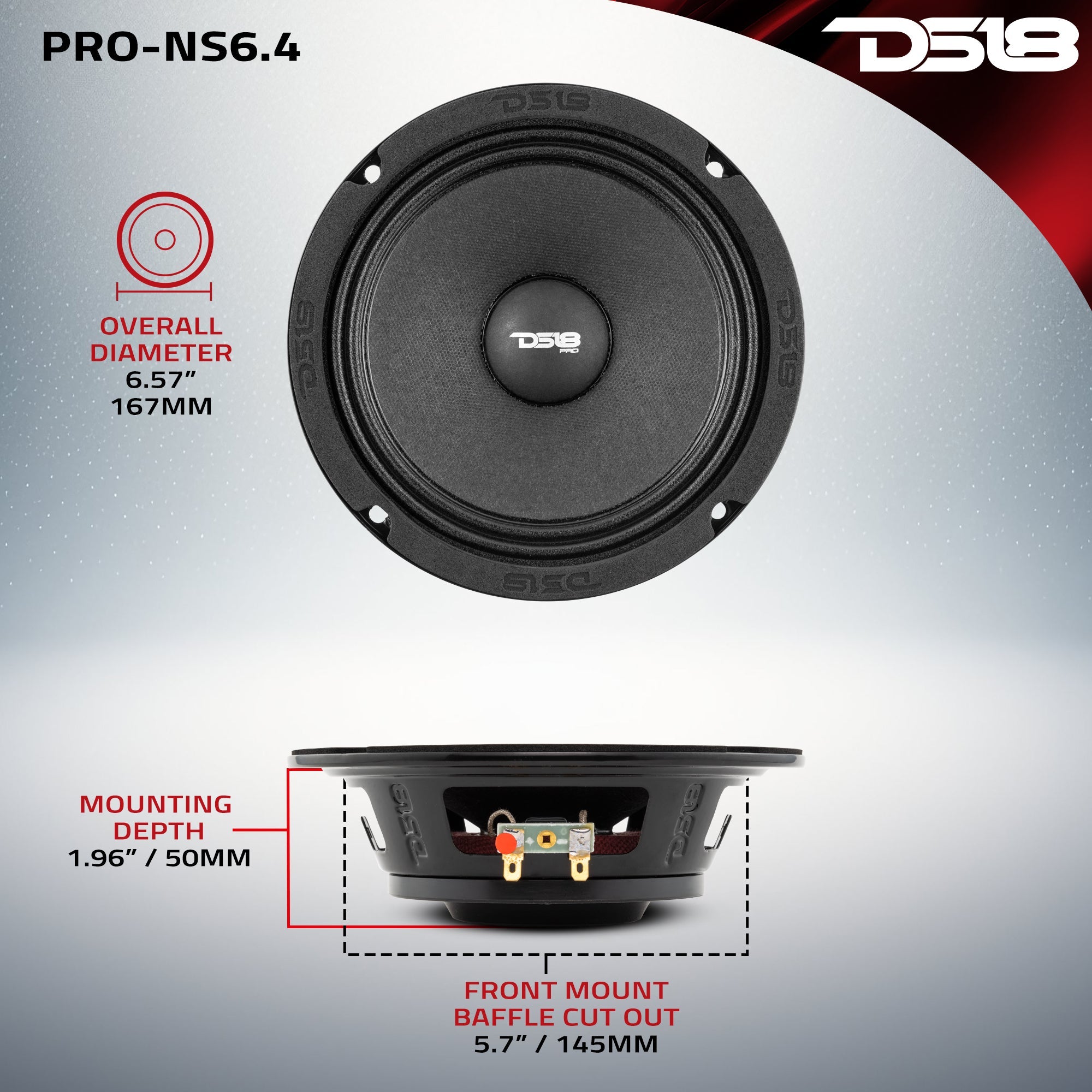 PRO 6.5" Shallow Neodymium Full-Range Loudspeaker 150 Watts Rms 4-Ohm - DS18