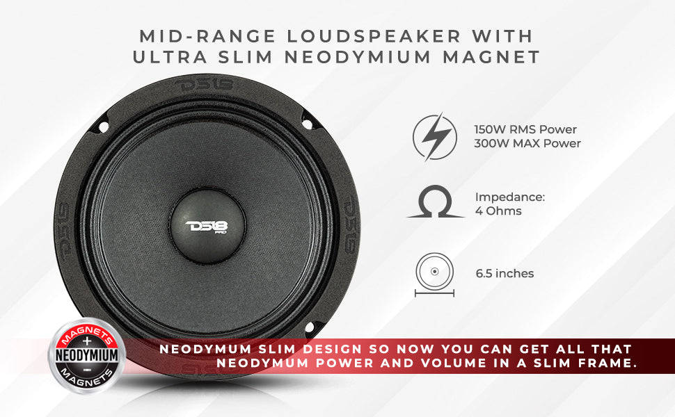 PRO 6.5" Shallow Neodymium Full-Range Loudspeaker 150 Watts Rms 4-Ohm - DS18