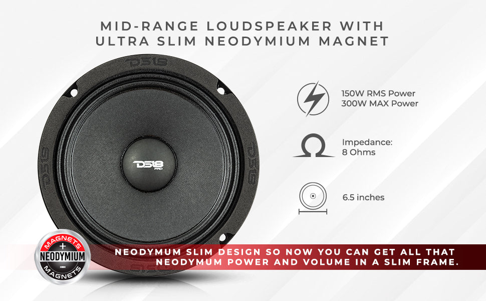 PRO 6.5" Shallow Neodymium Full-Range Loudspeaker 150 Watts Rms 8-Ohm - DS18