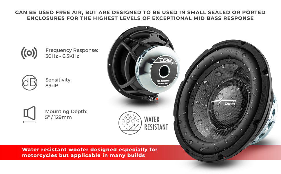 PRO 10" Neodymium Water resistant Carbon Fiber Cone Mid-Bass Woofer 450 Watts Rms 4-Ohm - DS18