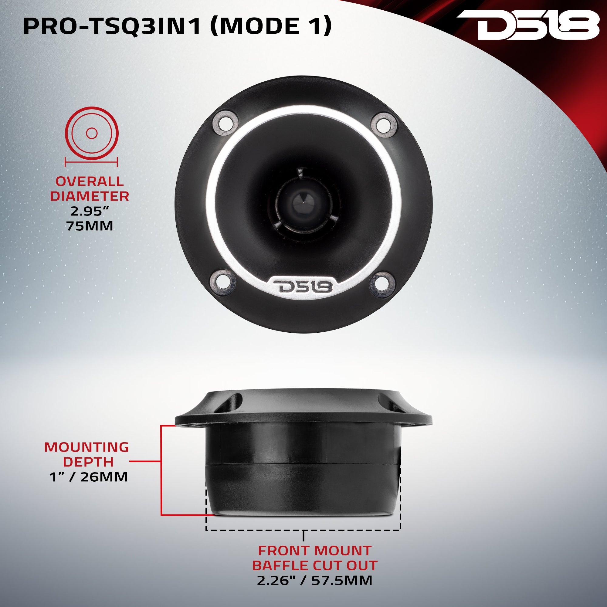 3" Surface/Flush/Angle High Compression Neodymium Super Bullet Tweeter 100 Watts 1" Aluminum 4-Ohm Vc - DS18