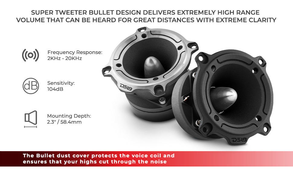 3” PRO Aluminum Super Bullet Tweeter – 240 Watts with Built in Crossover - Silver - DS18