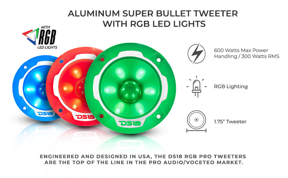 3.8" Super Bullet Tweeter 120 Watts 1" Aluminum 4-Ohm Vc with RGB LED Lights - DS18