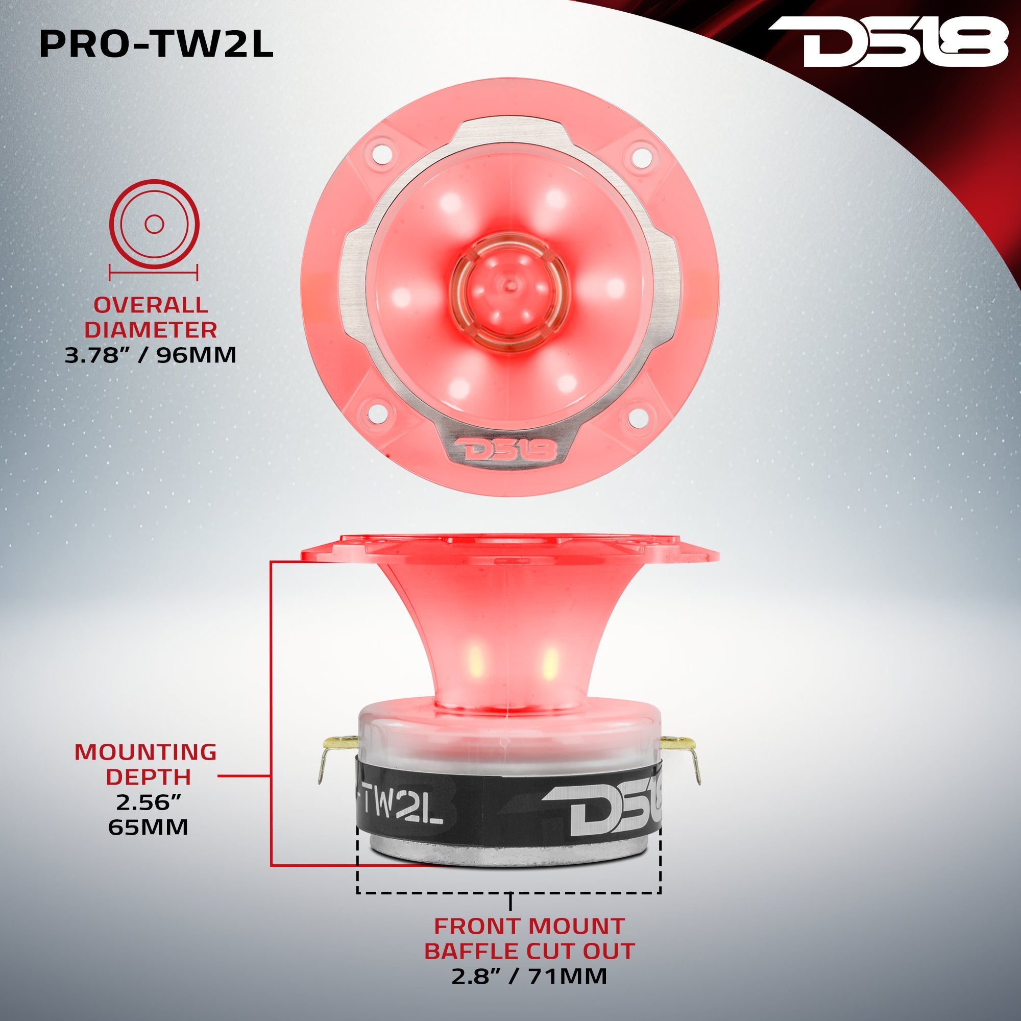 3.8" Super Bullet Tweeter 120 Watts 1" Aluminum 4-Ohm Vc with RGB LED Lights - DS18