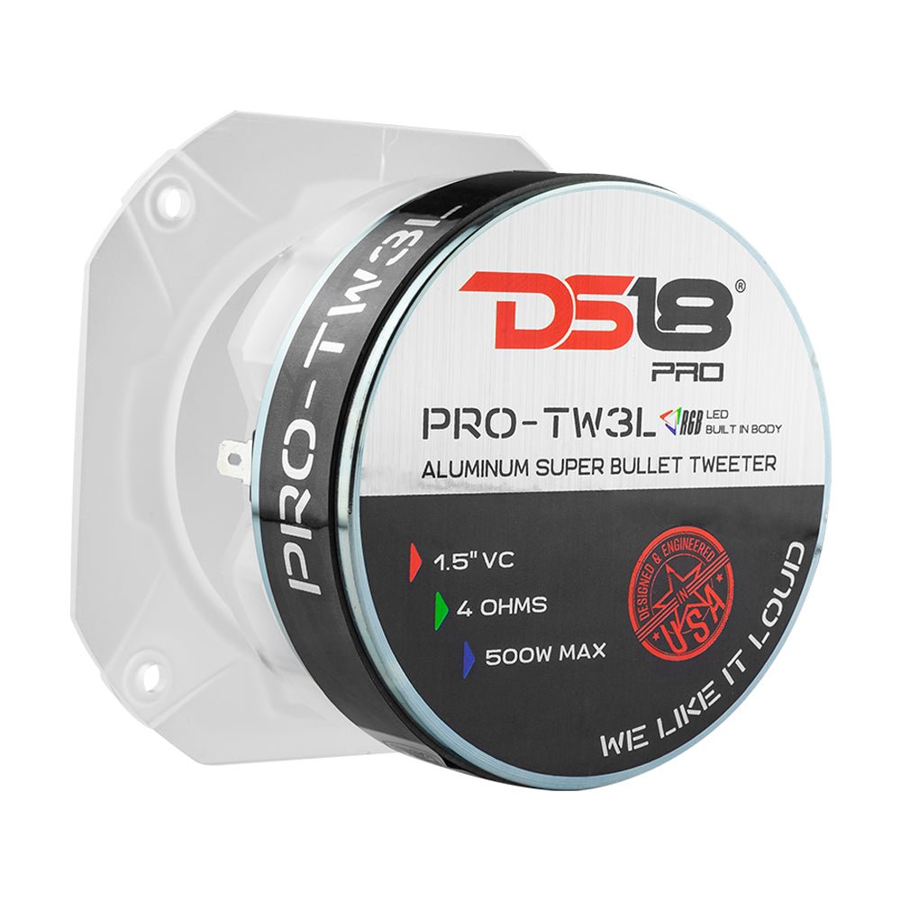 4" Super Bullet Tweeter 250 Watts 1.5" Titanium 4-Ohm Vc with RGB LED Lights - DS18