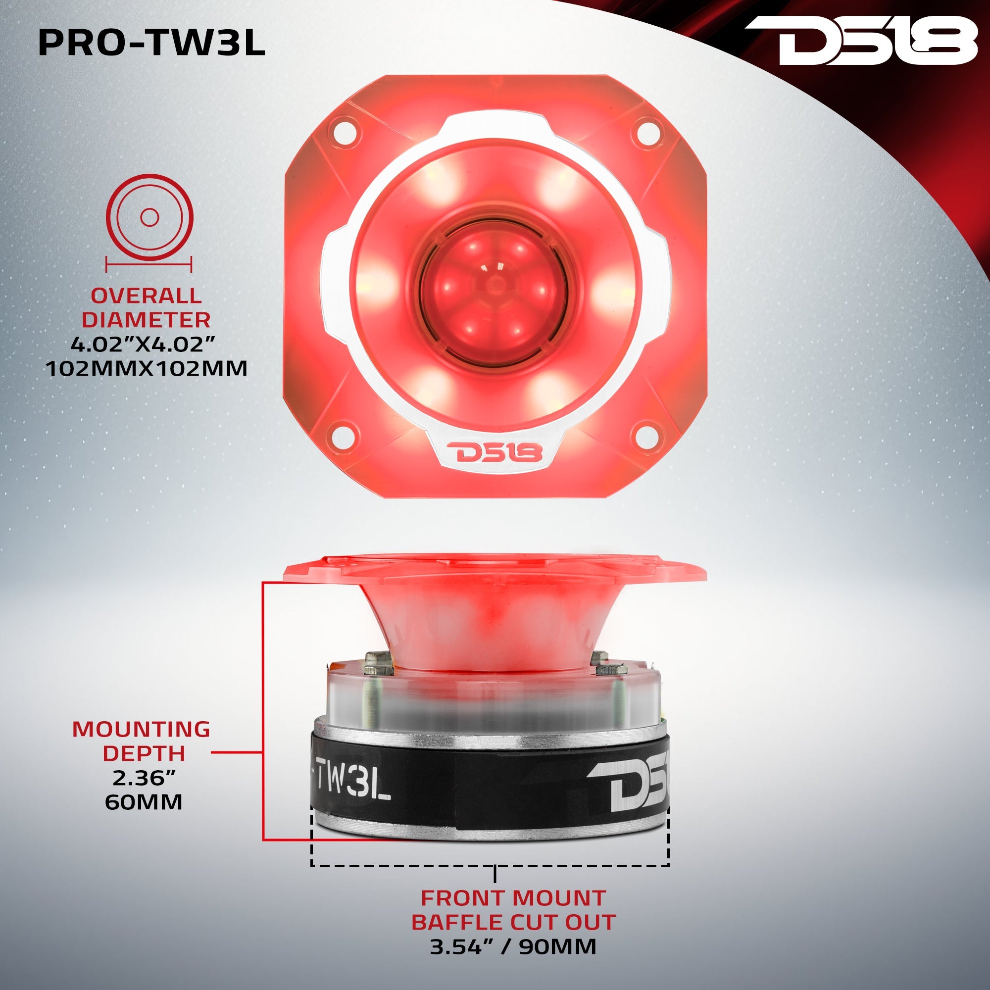 4" Super Bullet Tweeter 250 Watts 1.5" Titanium 4-Ohm Vc with RGB LED Lights - DS18