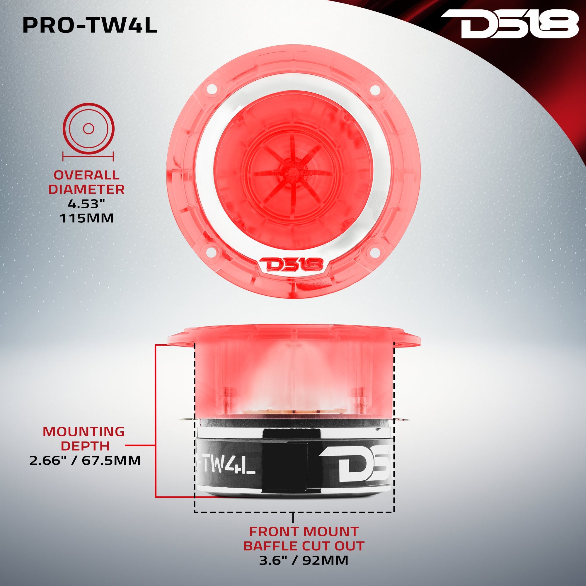 4.5" Super Bullet Tweeter 280 Watts 1.75" Titanium 4-Ohm Vc with RGB LED Lights - DS18