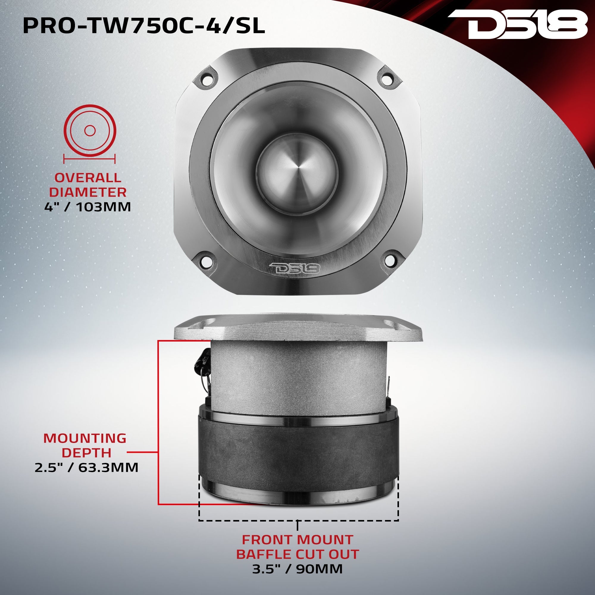 4” Super Bullet Tweeter with 1.5” Titanium Voice Coil and Oversized Ferrite Magnet 200 Watts 4-Ohm - DS18