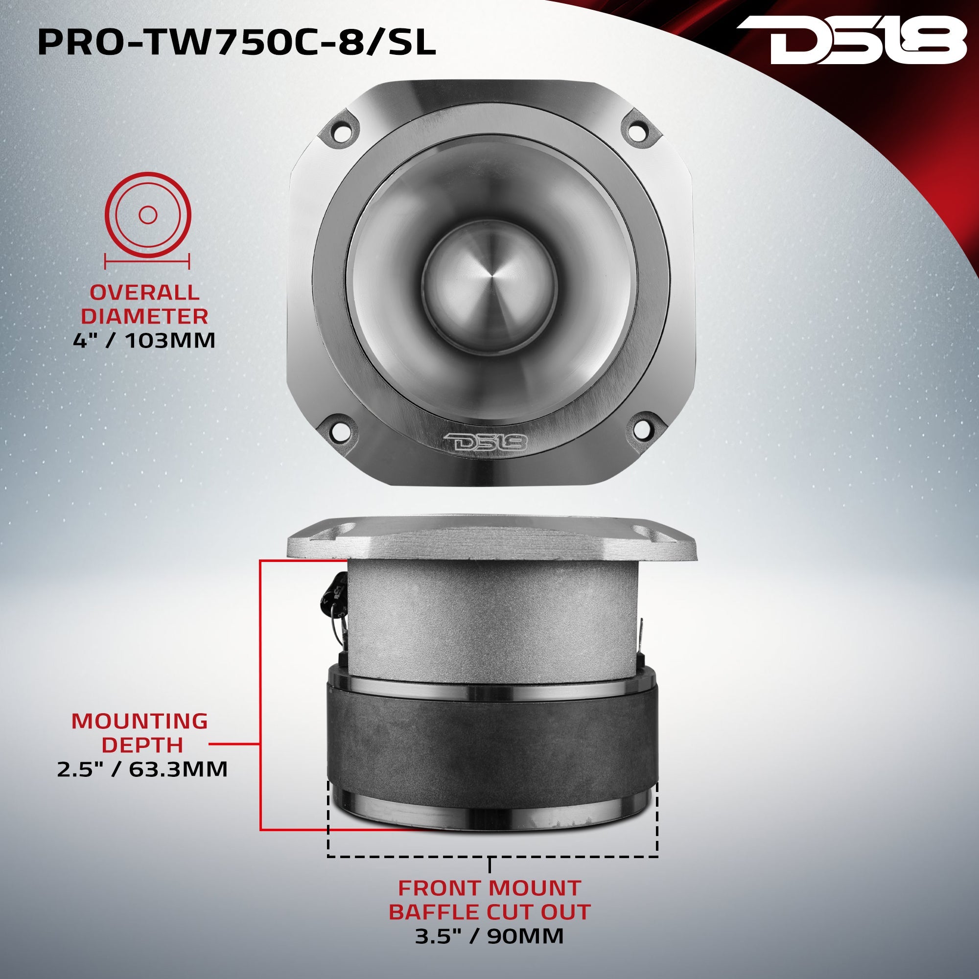 4" Super Bullet Tweeter with 1.5" Titanium Voice Coil and Oversized Ferrite Magnet 200 Watts 8-Ohm - DS18