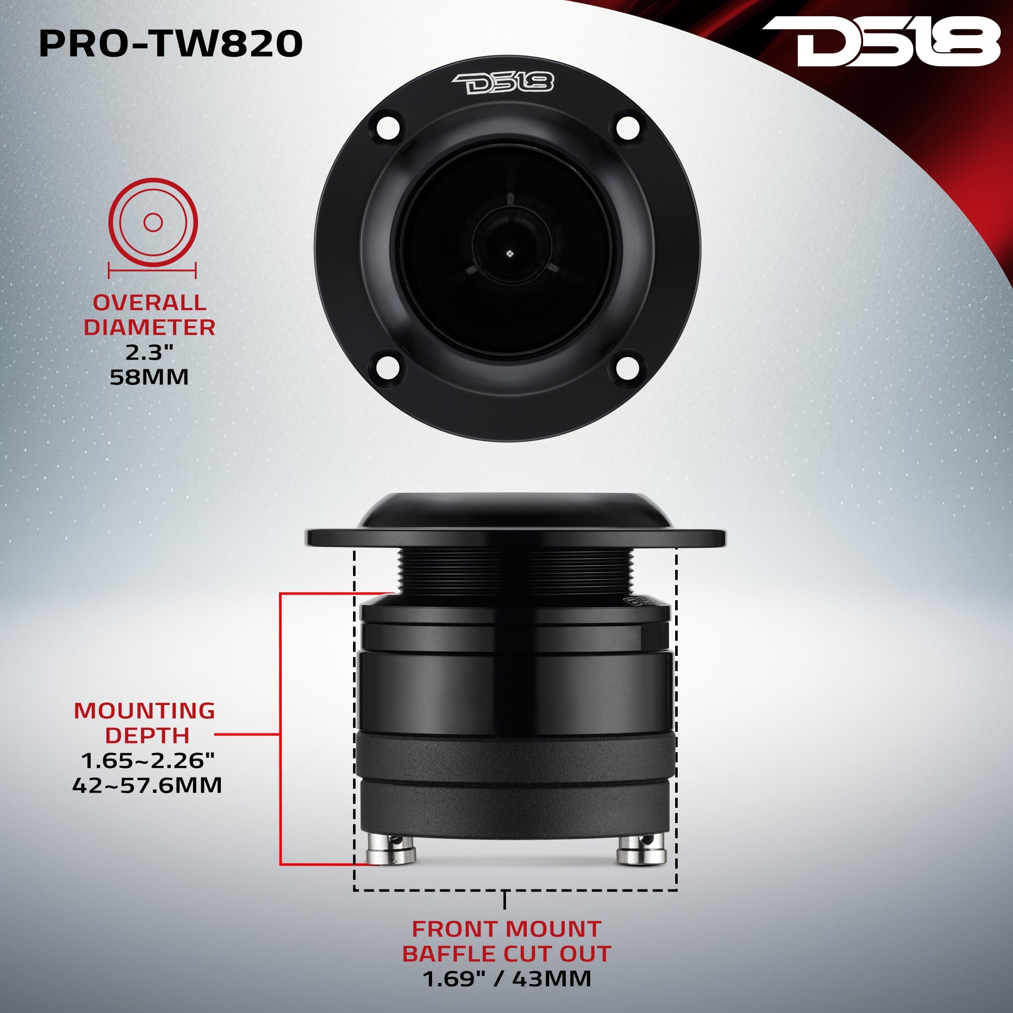 2.3" High Compression Neodymium Super Bullet Tweeter 100 Watts 1.4" Aluminum 4-Ohm Vc - DS18
