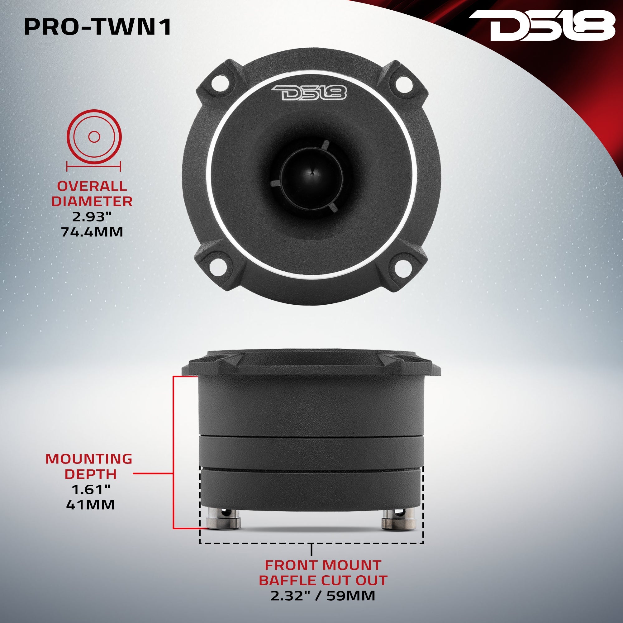 3" High Compression Neodymium Slim Super Bullet Tweeter 120 Watts 1" Titanium 4-Ohm Vc - DS18