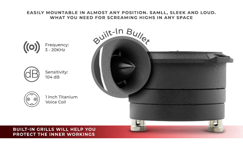 3" High Compression Neodymium Slim Super Bullet Tweeter 120 Watts 1" Titanium 4-Ohm Vc - DS18