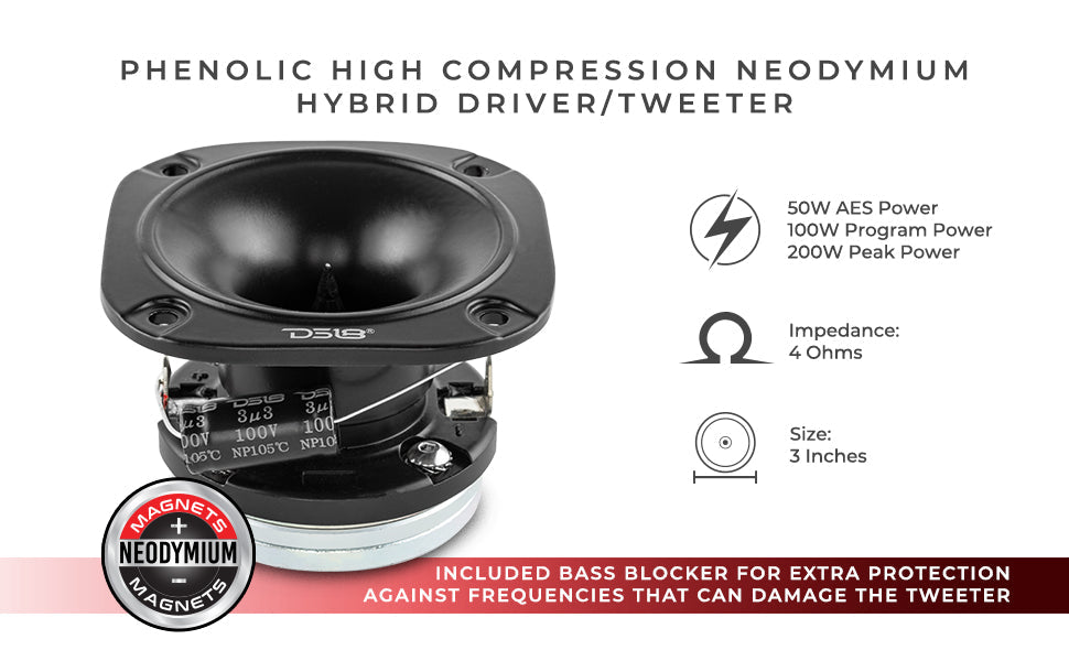 3" High Compression Neodymium Hybrid Driver/Tweeter 100 Watts 1" Polyimide 4-Ohm Vc - DS18