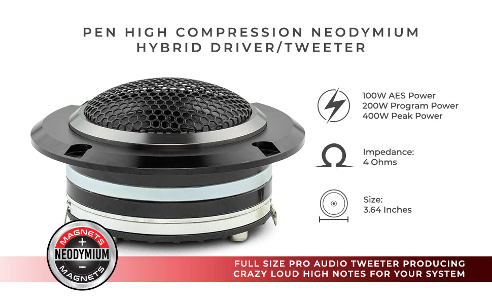 3.6" High Compression Neodymium Hybrid Driver/Tweeter 200 Watts 1.5 " Pen 4-Ohm Vc - DS18