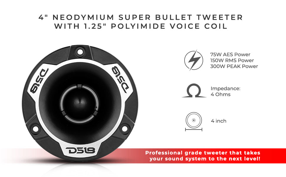4" High Compression Neodymium Tweeter | 150W RMS 1.25 " Polyimide 4-Ohm Vc - DS18