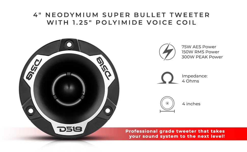 4" High Compression Neodymium Tweeter | 150W 1.25" Polyimide 8-Ohm Vc - DS18